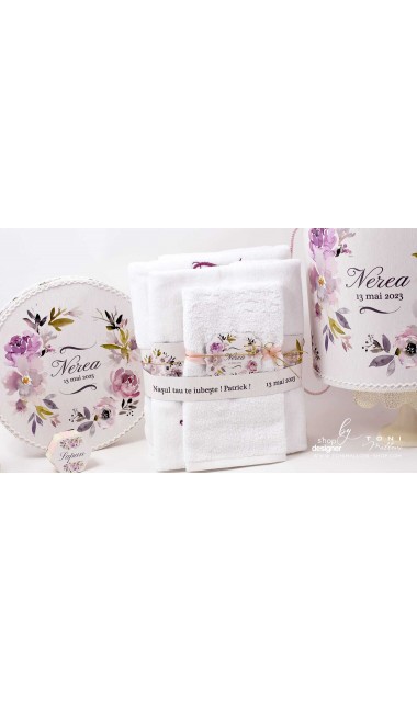 Trusou botez cu flori roz si mov Purple Flowers 10